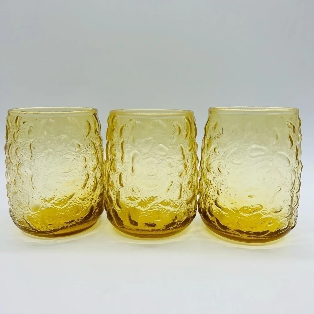 SET OF 3 VINTAGE YELLOW GOLD GLASSWARE 4” X 3” NUC